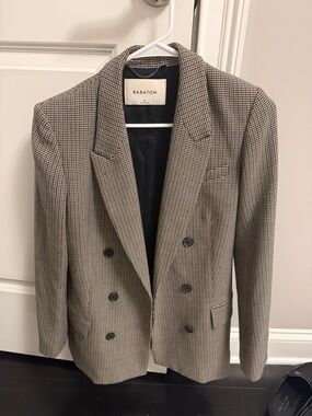Babaton Brown Houndstooth Double-Breasted Blazer